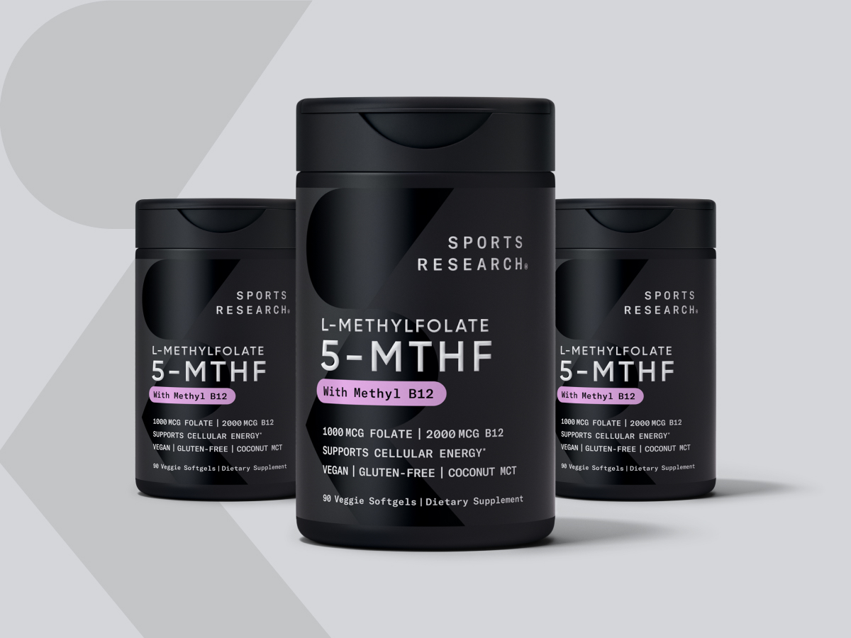 Sports Research® 5-MTHF Methyl Folate w/Methylated B12, 90 Count Plantgels