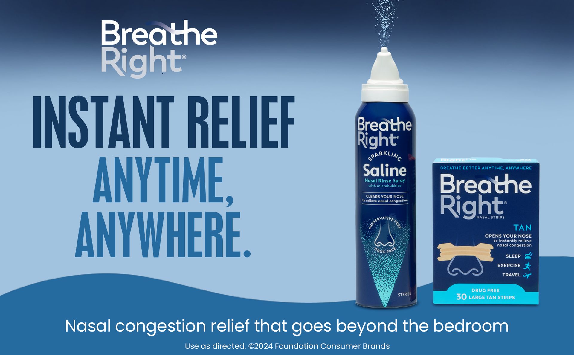 Breathe Right Sparkling Saline Rinse Spray, Relieves Nasal Congestion, 4oz