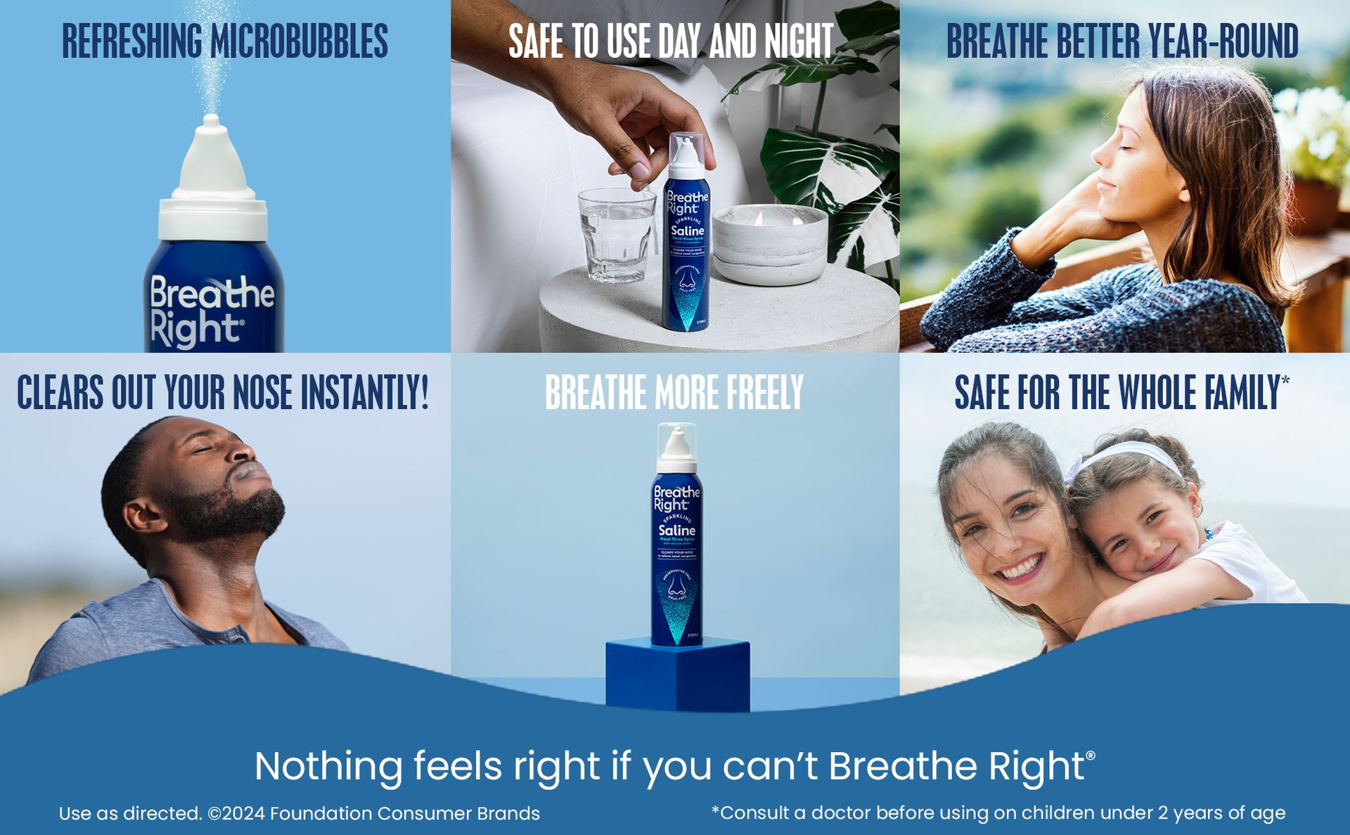 Breathe Right Sparkling Saline Rinse Spray, Relieves Nasal Congestion, 4oz