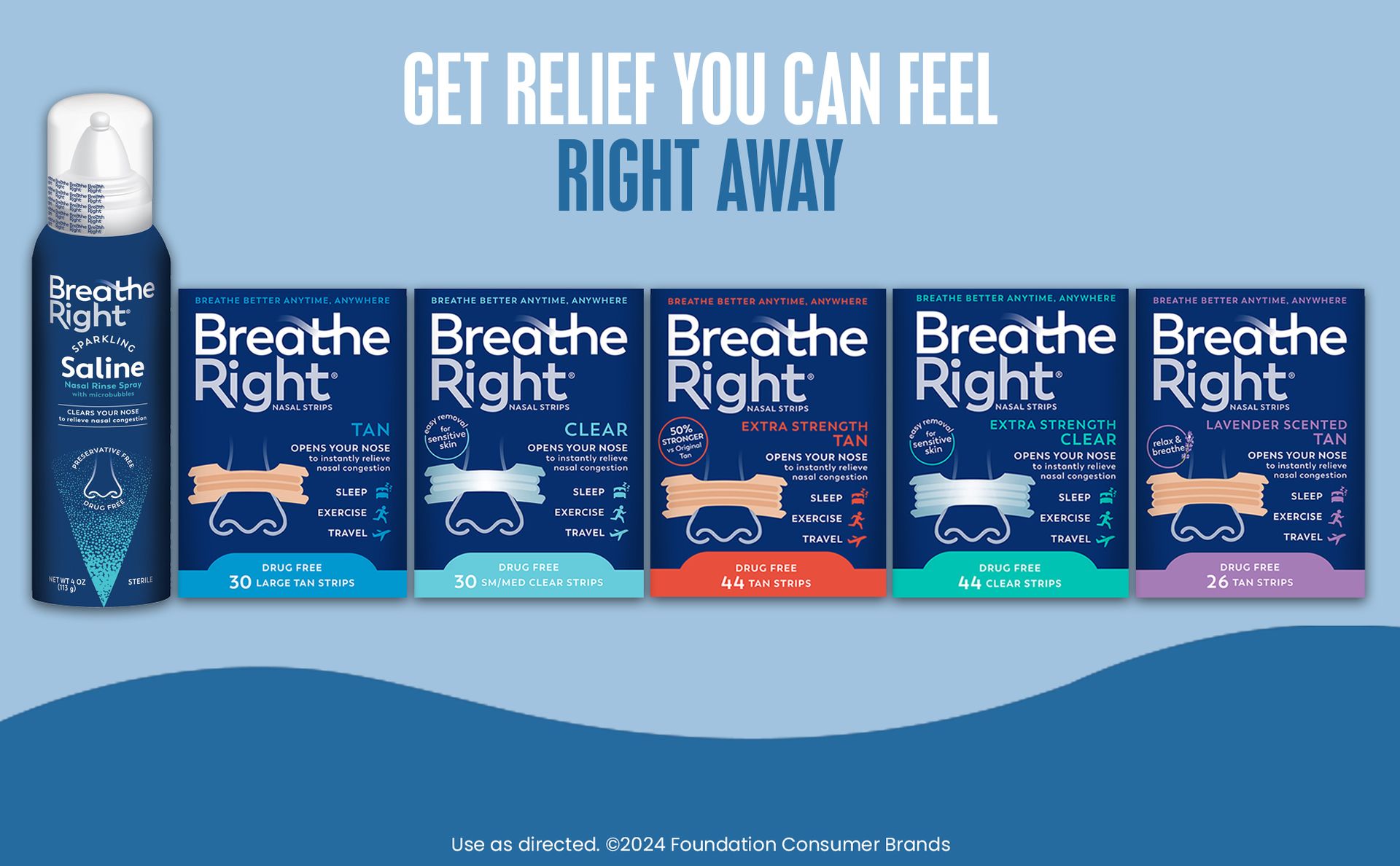 Breathe Right Sparkling Saline Rinse Spray, Relieves Nasal Congestion, 4oz
