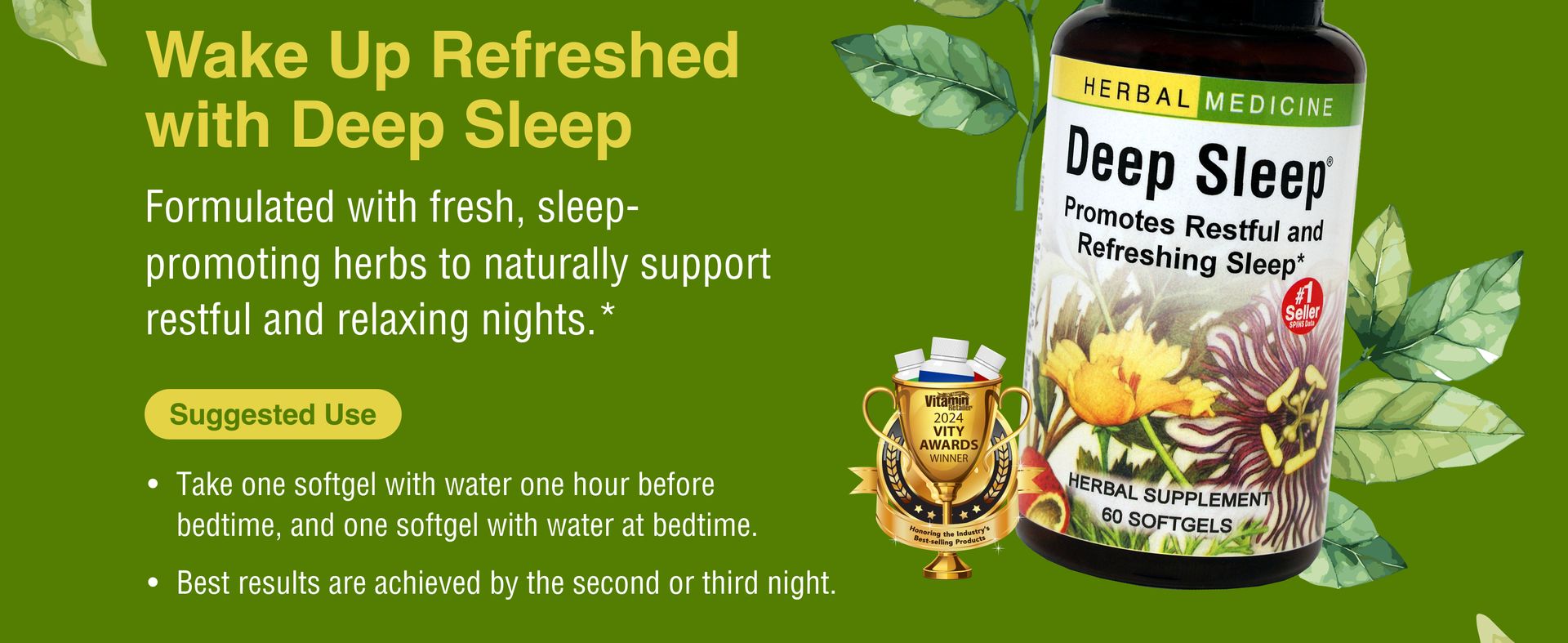 Herbs Etc. Deep Sleep Softgels, Organic Chamomile & Lemon Balm, 60 Count