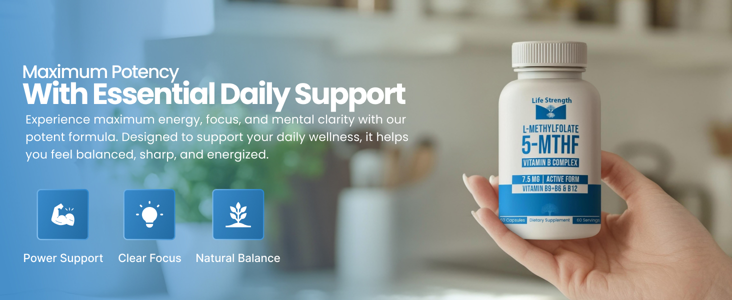 L-Methylfolate 7.5mg + Vitamin B Complex - 5-MTHF, B6 & B12 Methylcobalamin - 60 Capsules - Professional Strength Active Methyl Folate - Non GMO, Gluten Free, No Fillers (2-Month Supply)