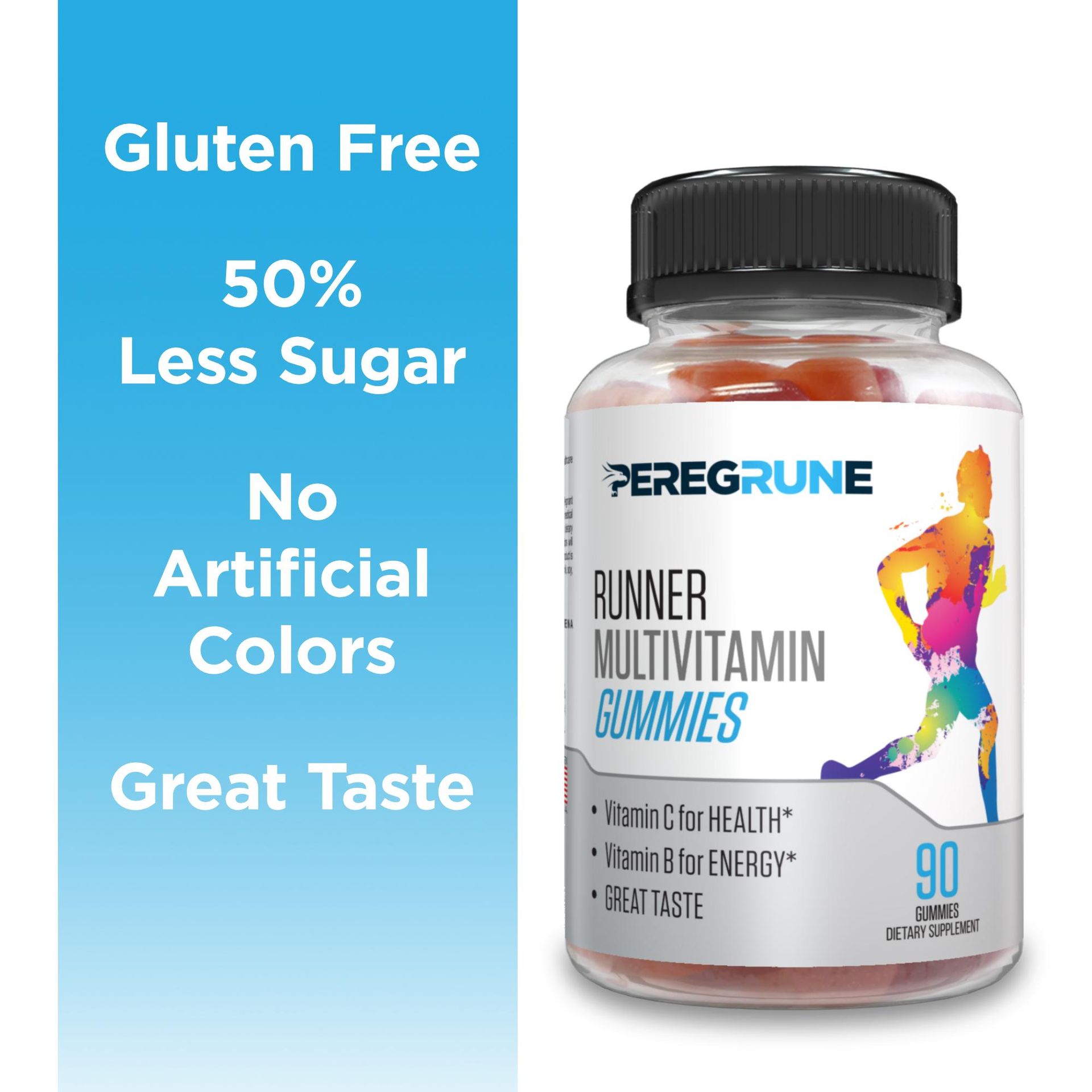 Runner Multivitamin Gummies - Daily Vitamin for Running with Vitamins A, C, D, E, and B Complex – 50% Less Sugar – Antioxidants, Recovery, Endurance, and Energy Gummy – Running Supplement