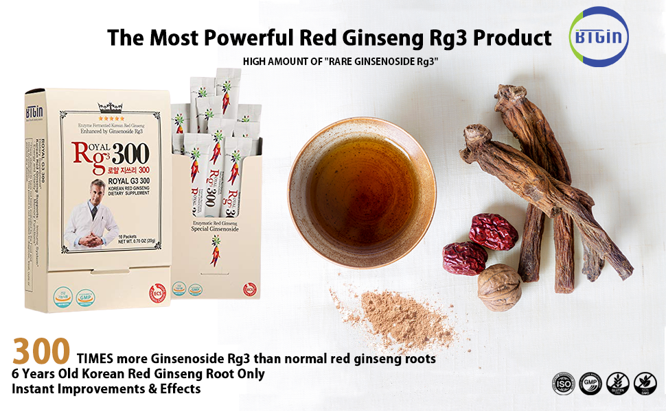 Royal G3 300 Korean Red Panax Ginseng Extract Powder - 300x Enhanced Formula with 50mg Rg3/Packet – High Absorption Energy & Immune Defense Support - 10 Packets
