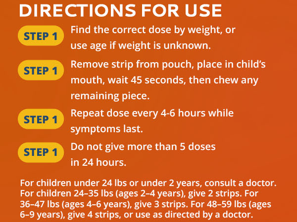 Children's Acetaminophen 24 Strips | Pain Reliever & Fever Reducer | Fast-Acting Support for Cold & Flu Symptoms | Oral Chewable Strips for Kids Ages 2-9 | Travel Size, Orange Flavor