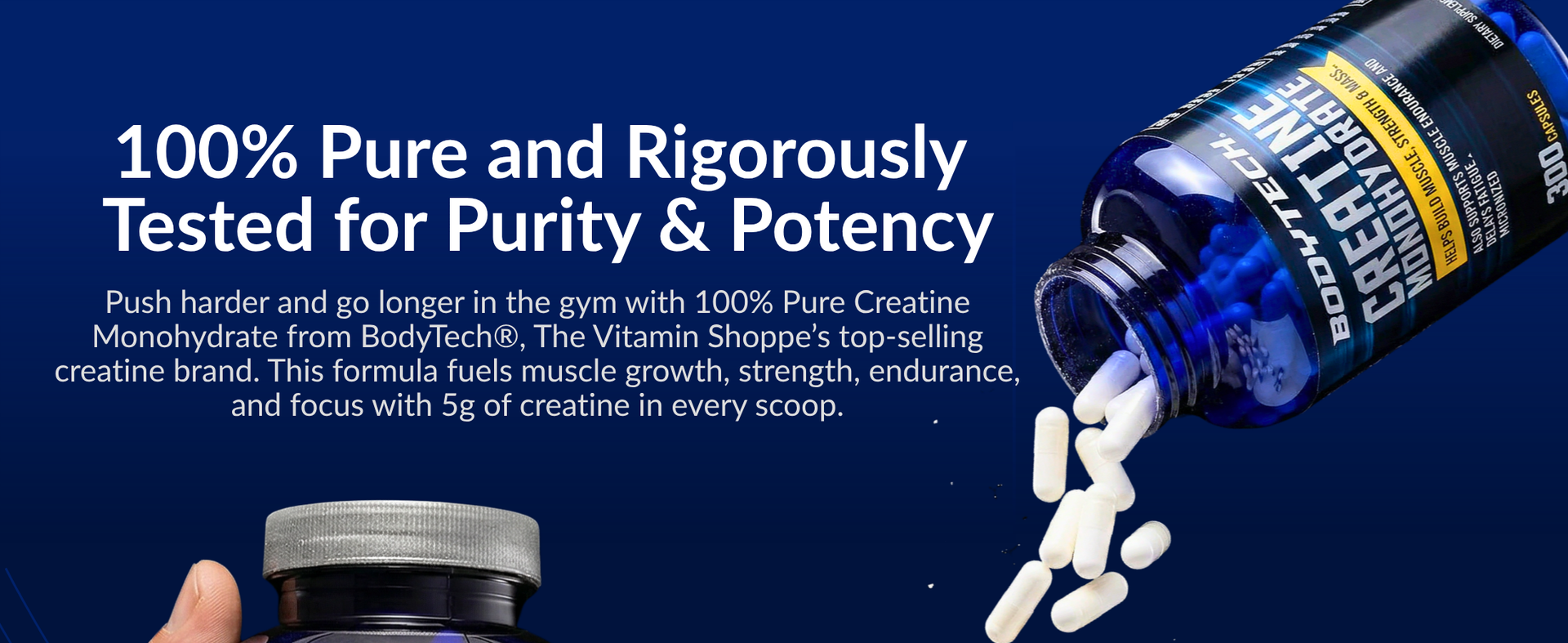 BodyTech Creatine Monohydrate Capsules, Micronized, 2250 MG, 300 Capsules