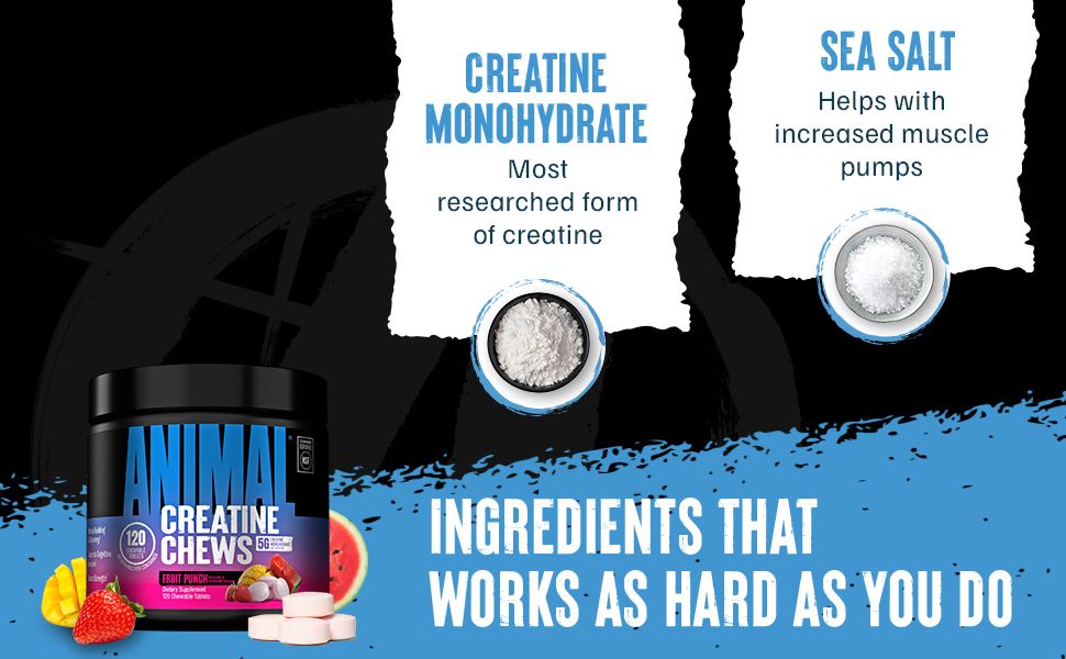 Animal Creatine Monohydrate Chews for Men & Women | Fruit Punch 120 Count