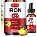 Supliment de fier lichid pentru femei si barbati picaturi de fier Suplimente de fier pentru anemie cu Folat, vitamina C, B12 pentru suport de celule rosii-Pineapple Flavor, 2 Fl Oz