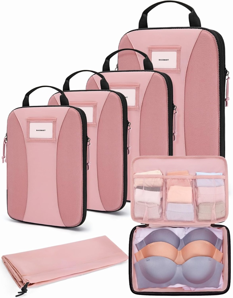 Cuburi de ambalare de compresie BAGSMART, 6 PCS Cuburi de ambalare pentru costume, Saci de călătorie Organizator pentru Bagaje, Cub de ambalare uşoară pentru călătorii esenţiale