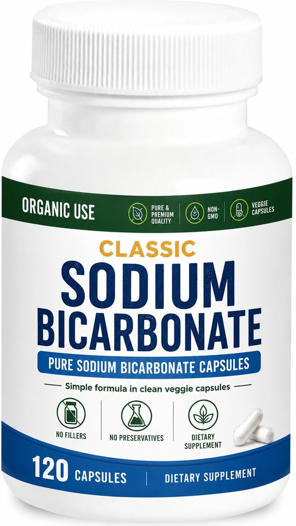 Bicarbonat de sodiu Classic 650mg Utilizare organică Naturală Pulbere de bicarbonat de sodiu Pastile Bicarbonat de sodiu Tablete (caps) Acid gastric Alkalinitate 120caps
