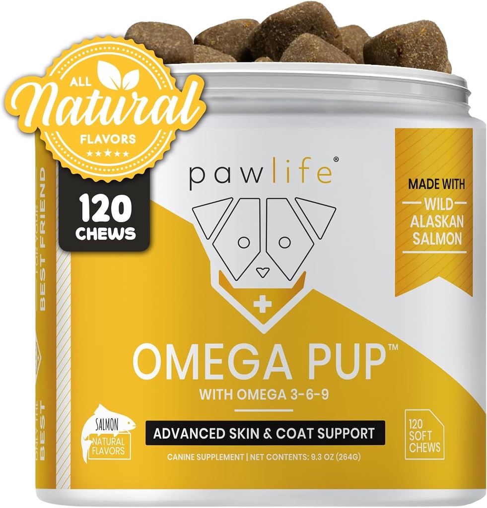 Câine Peste Suplimente Ulei de pește - 120 Omega 3 Vitamine de pește ulei de câine, Veterinarian Formulated Itching Relief pentru câini, Natural Omega 3 Ulei de pește pentru câini, Piele de câine și Suplimentul de haina (Arovă nostru)