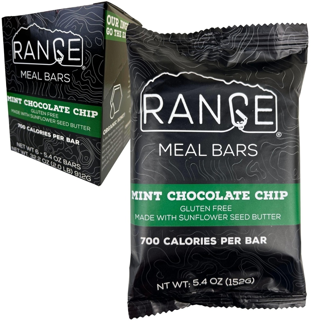 Range Meal Bar - Baruri de substituţie de mare calorie masă - Baruri gratuite gluten - mese de rucsac - 6 Pack (Mint Chocolate Chip)
