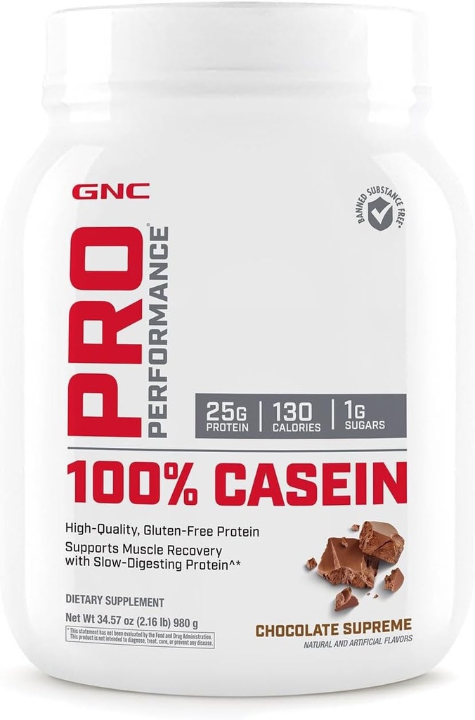 GNC Pro Performanță 100% Casein Proteine pulbere, 25g Proteine, Suportă rezistență musculară susținută, recuperare, Digesting lent, Gluten gratuit, 3rd Party testat, Ciocolata Supreme, 28 Serviri