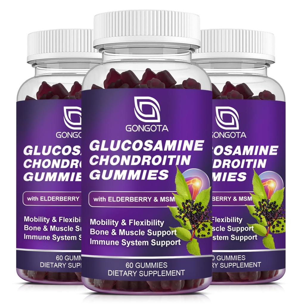 Glucosamină Chondroitin Gummies - 2- Pack, Extra Putere 1500 mg Glucosamină cu MSM & Elderberry, Flexibilitate Suport, Cel mai bun Cartilage & Immune Supplement pentru bărbaţi şi Wome - 180 Gume