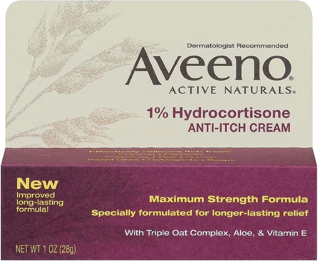 Aveeno Putere maximă 1% Hidrocortizon Anti- Itch Cream, 1 Oz, (Pachet de 24)