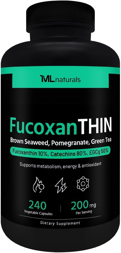 ML Naturals FucoxanTHIN 240 Capsule vegetale. Fucoxantină 10% 200 mg per Serving, susţine metabolizarea şi antioxidantul, NSF-Certified & cGMP-Compliant
