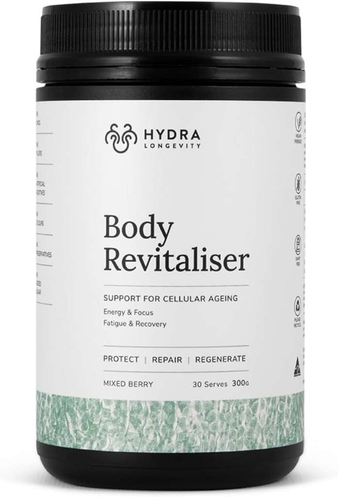 Body Revitaliser Organic Superfood Powder Health Supplement, 49 Ingredient Smoothie Mix cu Prebiotice, Chlorella, Reishi, Vegan, Non-GMO, Gluten-Free 300 Grams (30 Servings)