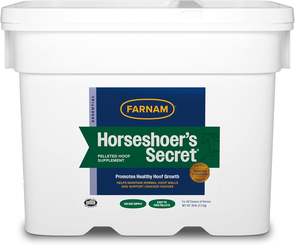 Farnam Horseshoer's Secret Peelleted Hoof Supplements, Promoveaza cresterea sanatoasa a copitei, mentine peretii copitei si suporti copite fisurate, 38 lbs., 100 zile de aprovizionare