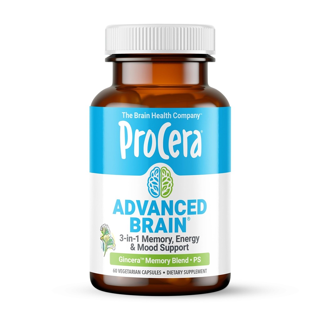 Procera Advanced Brain - Acționare rapidă - Ingrediente susținute de 100+ Studii - Îmbunătățirea memoriei, Rechemare - Concentrație - Clears Fog - Claritate mintală - Slows Cognitive Decline - 60 Conte
