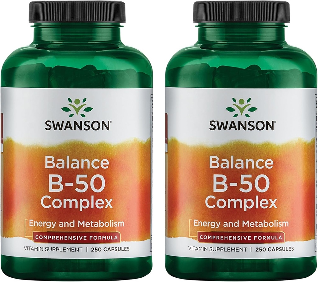 Swanson B- 50 B- Complex de vitamine B cu potenţă ridicată şi biodisponibilitatea - Promovează sprijinul sistemului imunitar, SIDA Heart Health, & Susţine sistemul nervos sănătos - (250 capsule) (2 ambalaj)