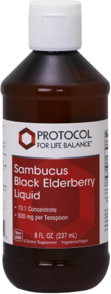 PROTOCOLUL PENTRU VIATA BALANCE Sambucus Black Elderberry Liquid - 500 mg Black Elderberry - for Wellness Support - with natural ocurent compounds - Non-GMO, Kosher & Vegan - 8 fl oz