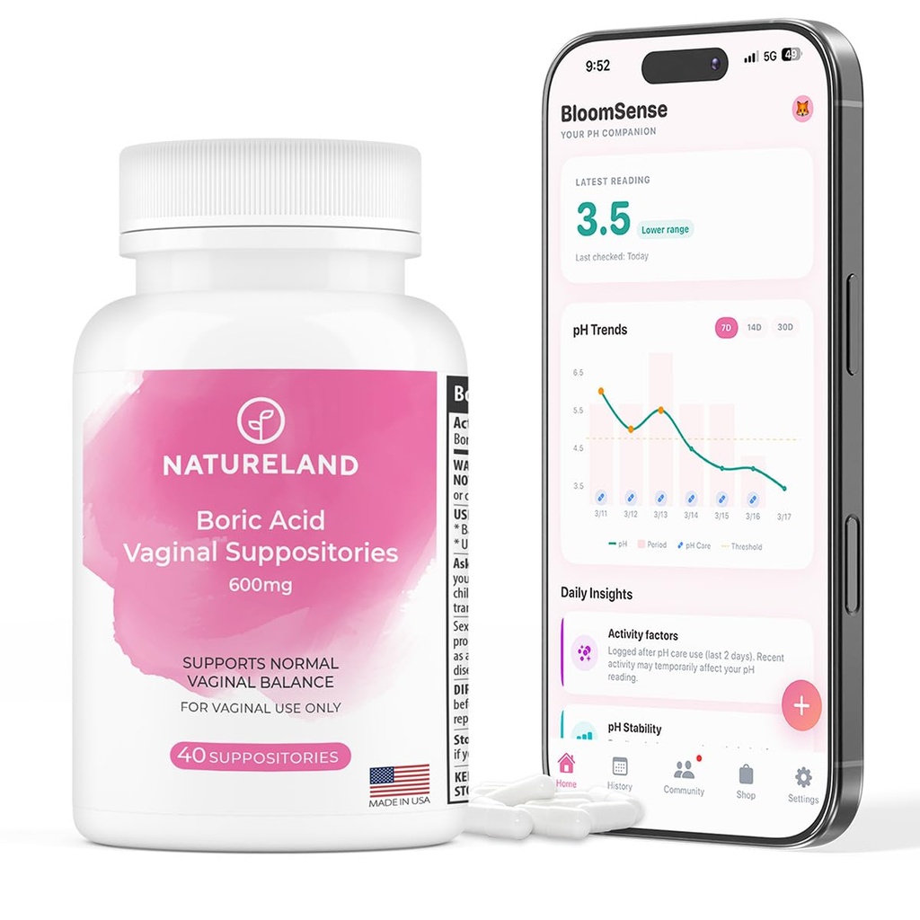 Natureland 40 Count, 600mg Acid boric Vaginal Sacrificii, Made in USA, Restaurare pH-ul Balanță și Reduce uscarea, Odors, Itchiness, și de descărcare de gestiune, Suport Intimate Health (40 Conte (Pachet de 1))