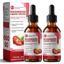 M inch Magneziu Glicinat lichid, înaltă absorbţie Picături lichide de magneziu cu celuloză Fibră, Bromelain, vitamina B6, C, D, Zinc, Supliment de magneziu pentru copii şi adulţi, aromă de căpşuni, 2 ambalaj