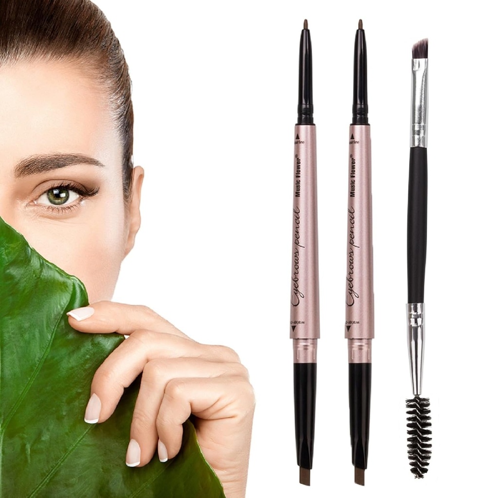 2 Pack Creion sprânceană, machiaj sprâncene impermeabile cu două sfârşituri, set profesional de creştere a sprâncenelor cu sprânceană perie (Dark Brown #1)