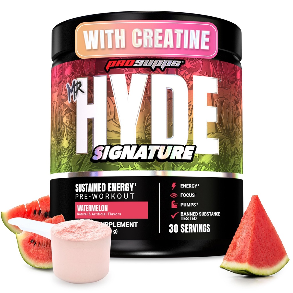 PROSUPPS Mr. Hyde Signature Pre Workout Pulbere cu Creatine, Beta Alanine & Caffeine - Performance, Energy & Endurance - Suplimente curate de fitness & Gym pentru bărbaţi şi femei (Watermelon, 30 Servings)