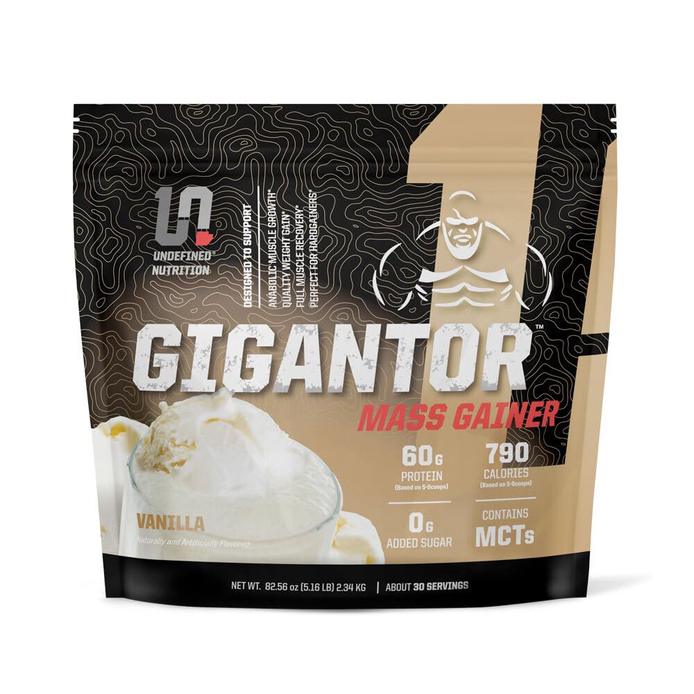 Nutriție nedefinită Gigantor Mass Gainer de Brian Shaw (60g Proteine, 30 Servings, până la 790 Calorii de calitate) 