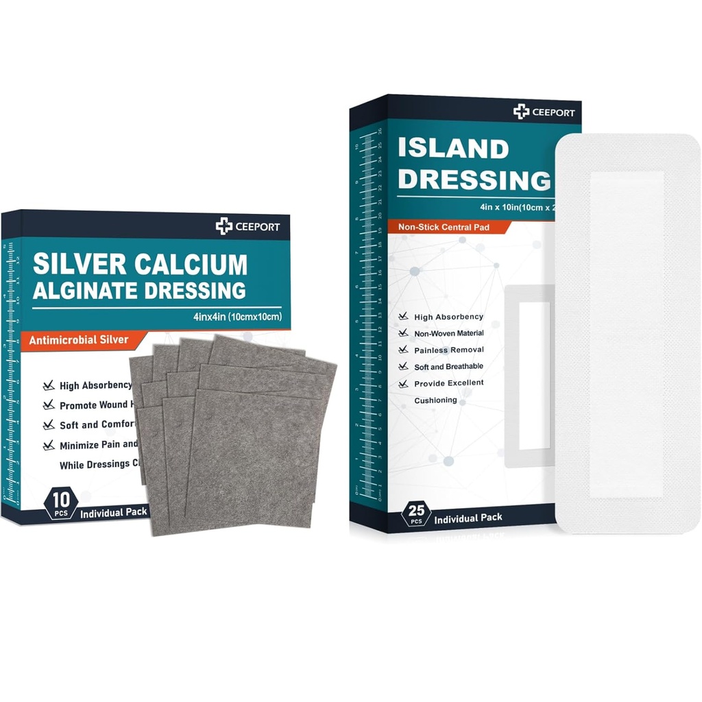 Silver Calciu Alginate dressing (4'x4'10Pcs) +Island Dressing(4" x 10" 25Pcs)