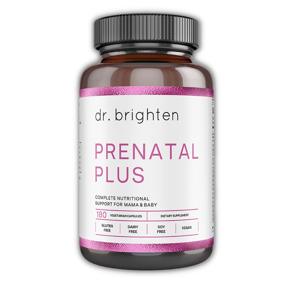 Dr. Brighten Prenatal Plus - Formularea femeilor, Active B Vitamine, Minerale, Antioxidanti pentru Gravide sau Nursing Mame, Non-GMO Vegan, No Gluten, No Soy - 180 Capsule