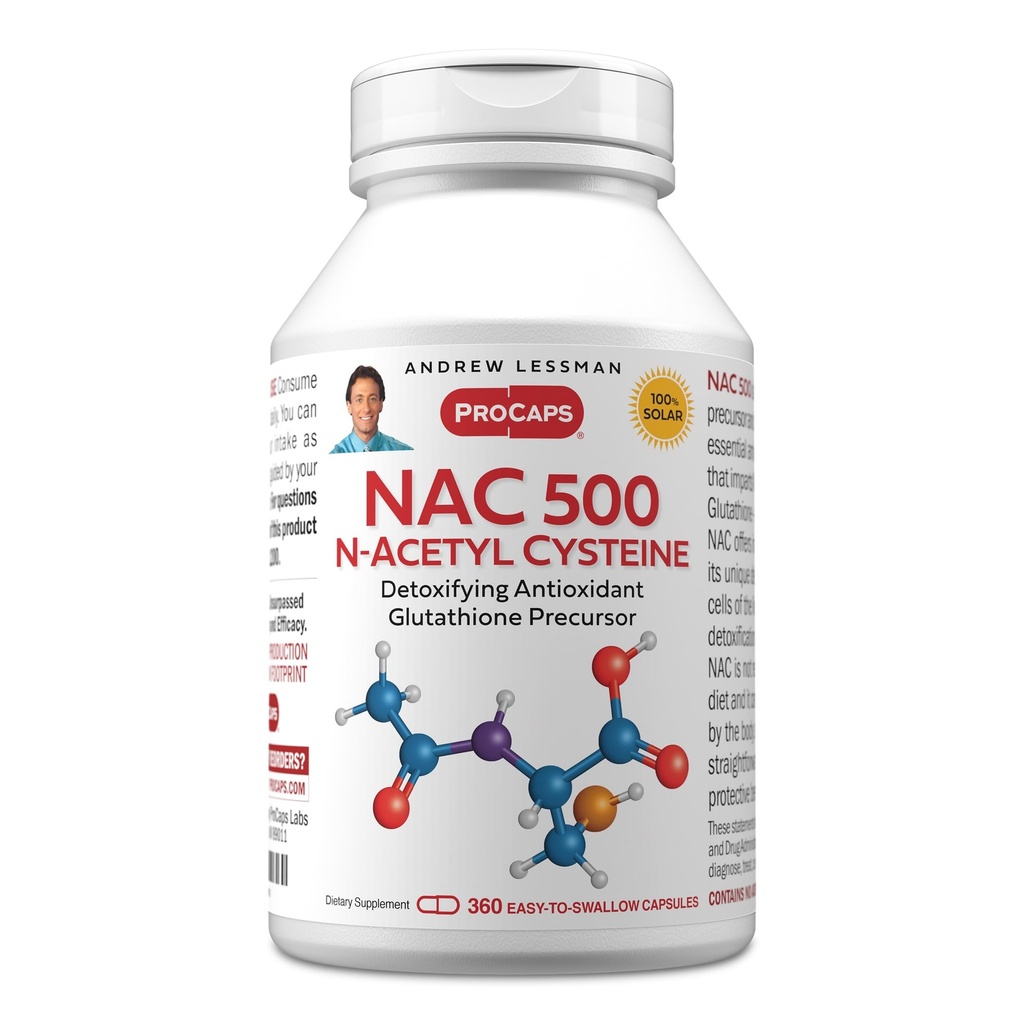 ANDREW LESSMAN NAC-500 N-Acetyl Cysteine 360 capsule - ajută la combaterea atacului zilnic al Damage gratuit Radicals, protejează creierul, inima, plămâni, ficat, rinichi. Antioxidant detoxifiant. Fără aditivi