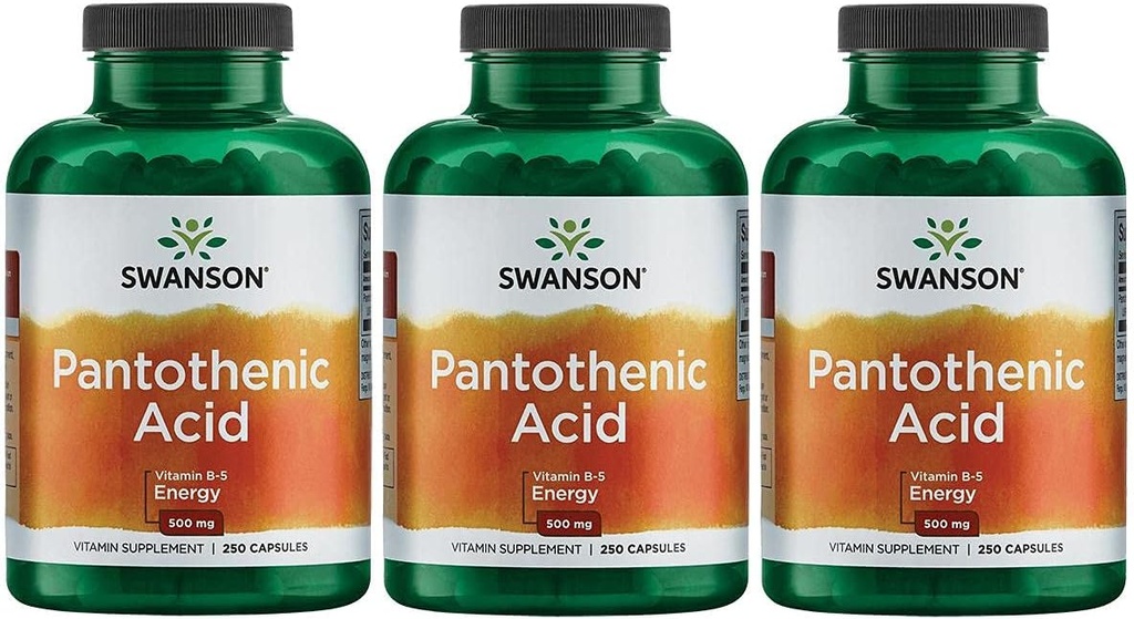 Swanson Acid pantotenic (Vitamina B-5) Energie Metabolizare Suport funcţie nervoasă 500 mg 250 capsule (3 ambalaj)