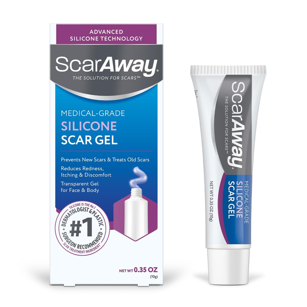 ScarAway Silicon Scar Gel, ajută la îmbunătăţirea dimensiunii, culorii şi texturii de cicatrici hipertrofice şi Keloid de la leziuni, Burns & Chirurgie, Rezistent la apă, 10g (0,35 Oz)