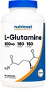 Nutricost L-glutamină 800 mg, 180 capsule - Gluten fără gluten, non-GMO