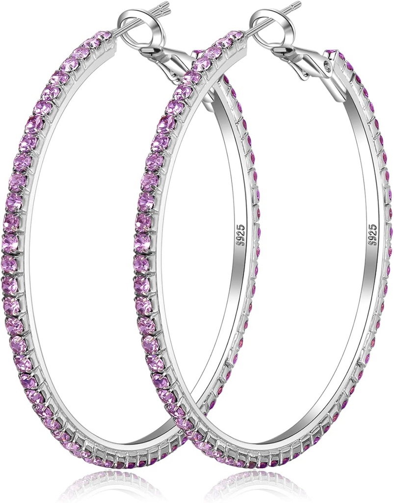 925 Cercei de argint Sterling Grandestone cercei Hoop Big Cubic Zirconia cercei Hoop Thin Rinstones rotund cercei Hoop pentru femei 20/30/40/50606070mm Hoops sclipitoare cu cristale pentru femei