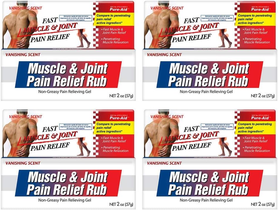 Dureri musculare și articulare Relief Rub, ajutor rapid de artrită minoră, dureri de spate, dureri musculare și articulare non-Greasy Cream, 2oz (4pk)