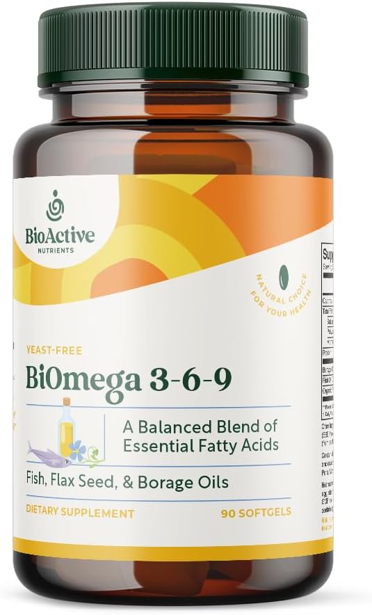 BIOACTIVE NUTRIENTS BiOmega 3-6-9 Supliment Softgels pentru femei si barbati - Omega 3 6 9 - Complex de cele mai bune pește, ulei de in, și suplimente de ulei de boraj - 1200mg - 90 Softgels