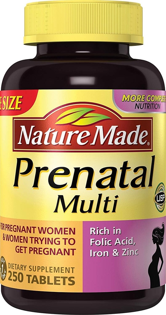Natura făcut Multi, 250 comprimate, Acid folic + 17 vitamine prenatale și minerale pentru a sprijini dezvoltarea copilului și mama, vitamina D3, calciu, fier, iod, vitamina C, și mai mult
