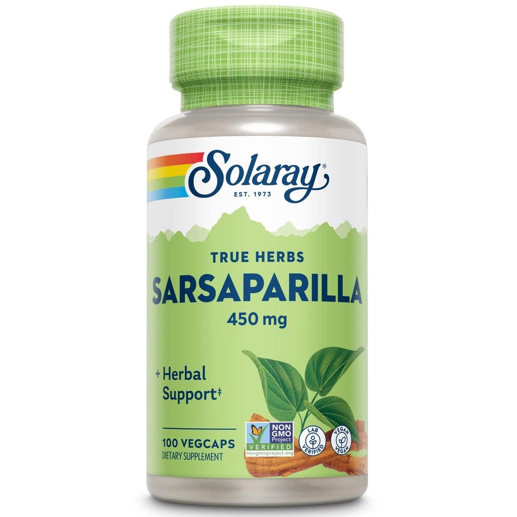 SOLARAY Sarsaparilla Root 450 mg - Suport tradițional din plante - Non-GMO, Vegan, Lab verificat - 60-Day Money-Back Guarantee - 100 Servings, 100 VegCaps
