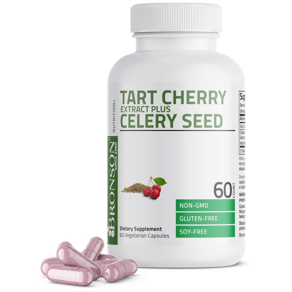 Bronson Tart Extract de cireşe + capsule de seminţe de telină - puternic acid uric Curățare, sprijin comun de mobilitate şi supliment de recuperare musculare - Formula non-GMO - 60 capsule vegetariene