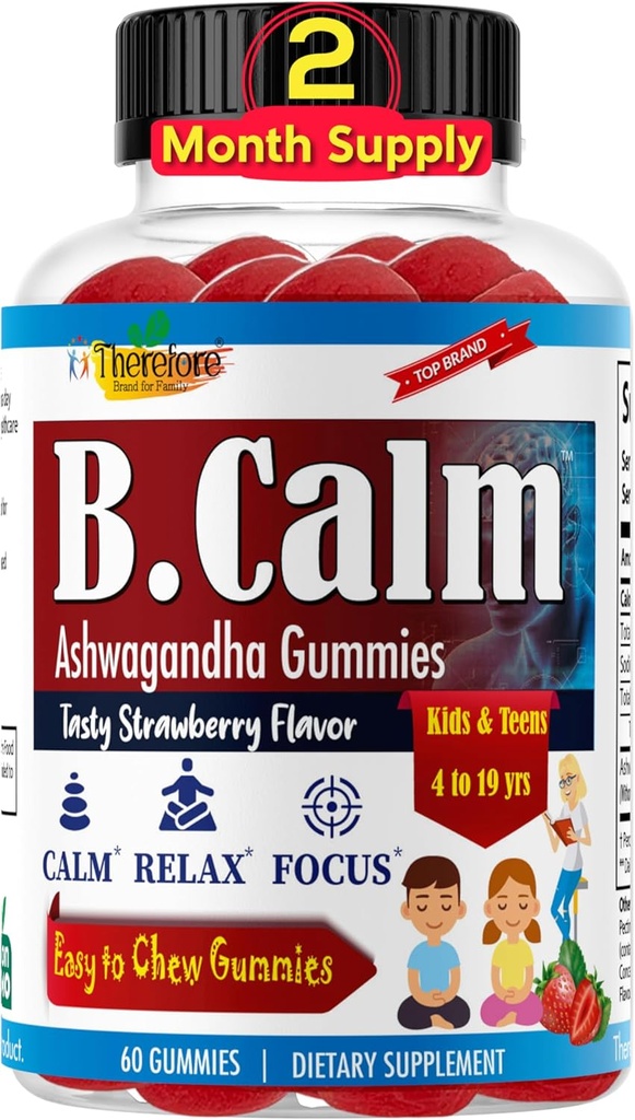De aceea B.Calm Kids Focus & Attention Gummies - Anti-Stres, Memory, Mood & Relaxation- Calm natural Ashwagandha pentru copii si adolescenti 