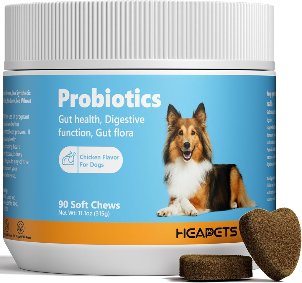 Probiotice pentru câini cu enzime digestive, probiotice și prebiotice, suport de sănătate cu gust, Digestive Health, gut Flora și diaree, Dog Chews probiotic pentru sistemul imunitar (Chicken Chews, 90ct)