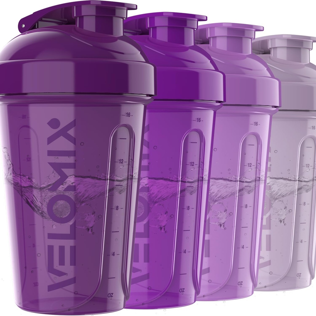 VELOMIX -4 PACK- 20 OZ Proteine Shaker Sticle pentru proteine Mixes, Shaker Cups pentru proteine Shakes, Small Shaker Bottle Pack, Shaker Cup, Shakers pentru proteine Shakes (Purple Bloom)