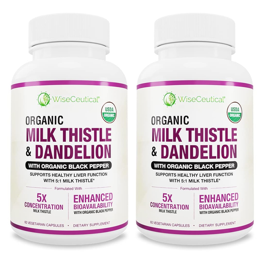 Max Absorbtion USDA Organic Milk Thistle Potent 5:1 Extract concentrat (rezistenta 2000 mg) & Organic Dandelion Root 