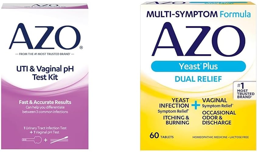 AZO Infecție de tract urinar Strip test + Kit de testare pH-ul vaginal + Infecție de dungi & Simptom vaginal comprimate de ajutor, 60 Conte