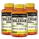 MASON NATURAL Root Valerian 500 mg, 6 luni de aprovizionare, natural de dormit de ajutor, promovează somn sănătos și odihnitor, supliment vegetal, 3 ambalaj