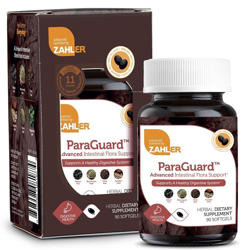 Zahler - ParaGuard Cleanse Softgels - Gut Health Detox Supplement - Formula are Wormwood, Usturoi Bulb, Seminte de dovleac, Culove & More - Natural Cleanse Detox pentru oameni - Certified Kosher (90)