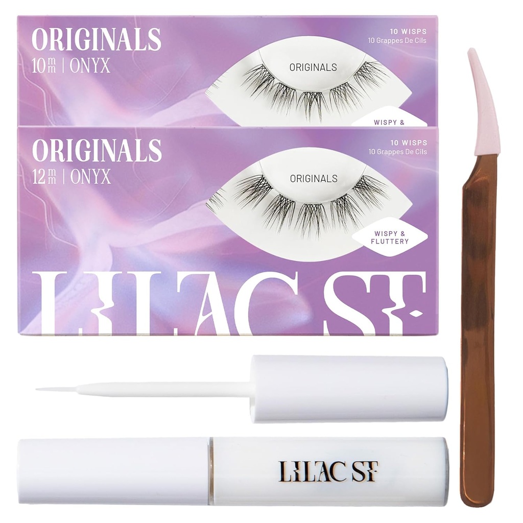 Lilac St - Originals Starter Kit - Include Clustere naturale de gene faux (10mm & 12mm), Clear Lash Glue, & Lash Aplicator - Lightweight & Lifelike - Lasts 10 Days - Cruzime Free, Vegan - 20 Lashes